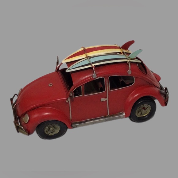 Volkswagen Beetle Love Bug Red Metal Art, 2 Surfboards - Picture 3 of 10